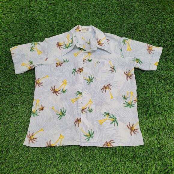 Vintage 70s Hawaiian Aloha Button Shirt Large 23x27 AOP USA - Picture 1 of 12